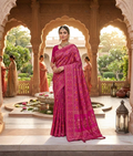 Rani pink Tanchhui silk saree with floral Minakari thread weaving