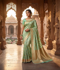Pista green Banarasi silk saree with zari weaving