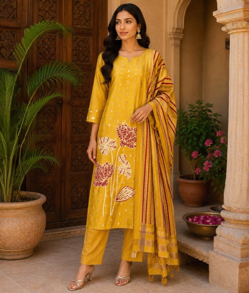 Yellow Chanderi Silk Suit with Zari Weave Work & Chanderi Silk Dupatta