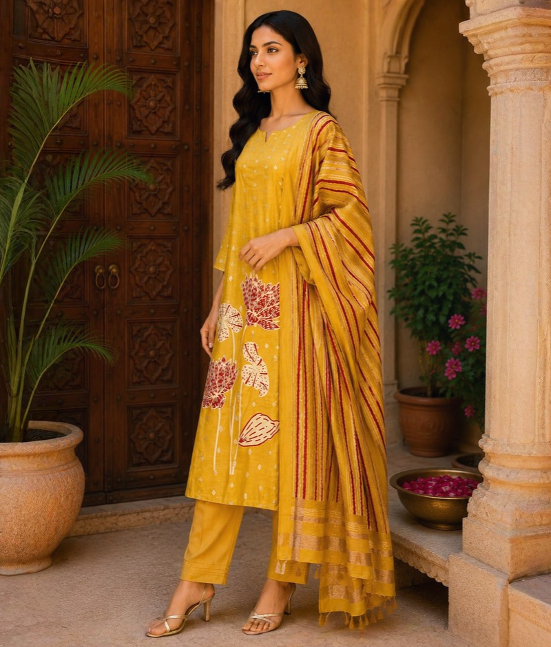 Yellow Chanderi Silk Suit with Zari Weave Work & Chanderi Silk Dupatta
