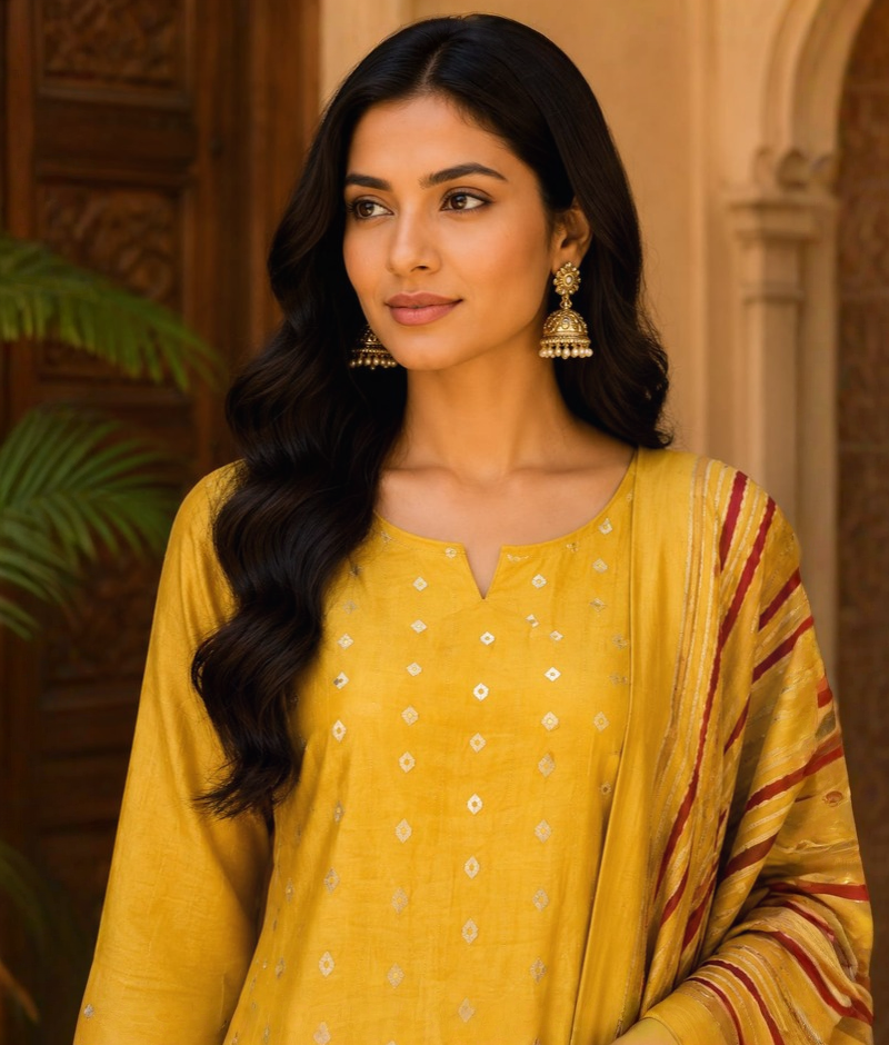 Yellow Chanderi Silk Suit with Zari Weave Work & Chanderi Silk Dupatta