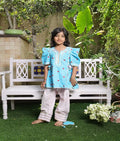 Blue Heart & Stripe Printed Kurti with Pink Farshi Salwar