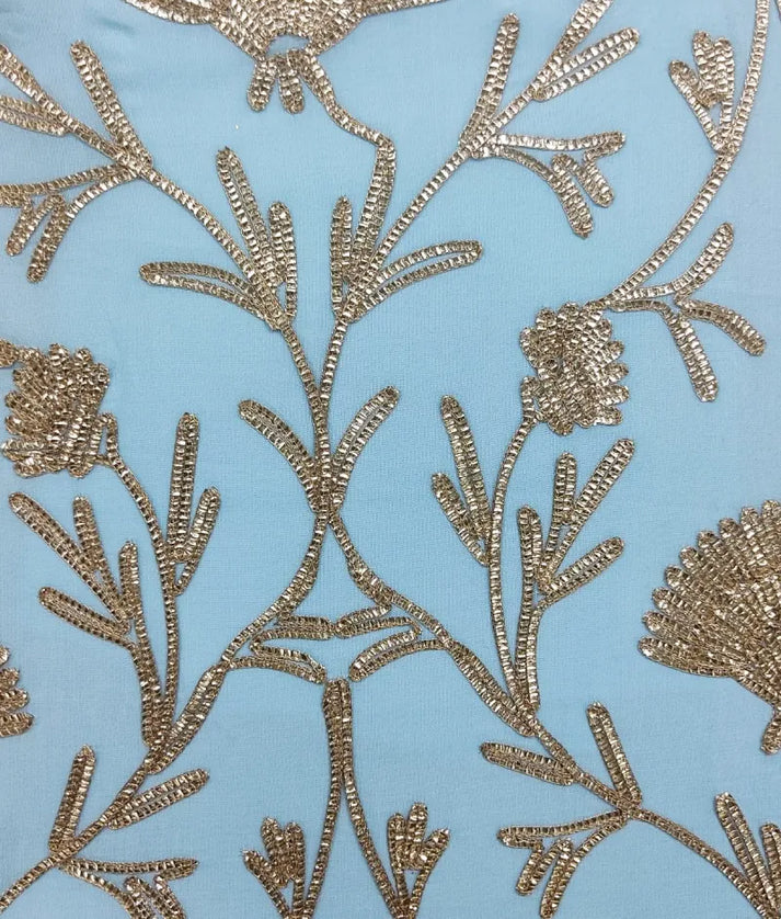 Blue Gota Tulip Embroidered Jacket Set