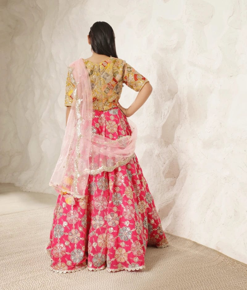 YELLOW EMBROIDERY CHOLI LEHENGA