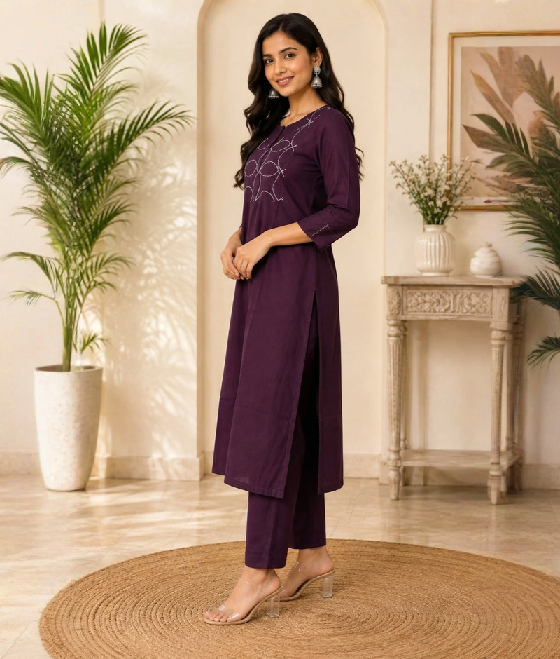 Purple Chanderi Silk Thread Work Suit – 5XL