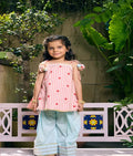Peach Heart & Stripe Printed Kurti with Blue Farshi Salwar
