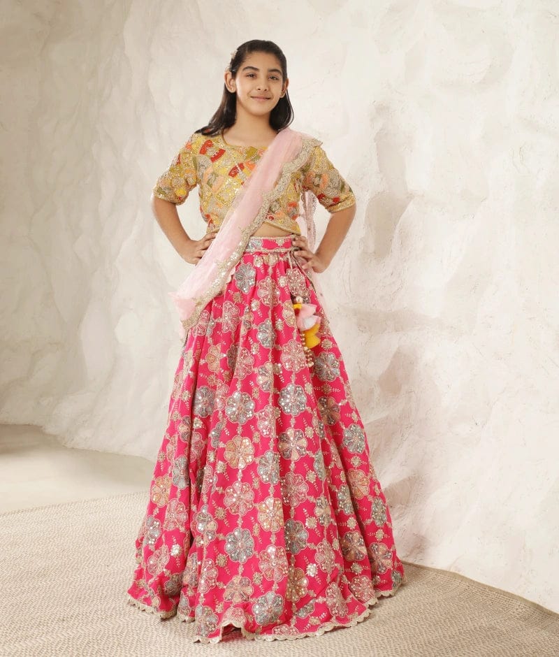 YELLOW EMBROIDERY CHOLI LEHENGA