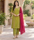 Green Organza Suit with Meenakari Work & Chanderi Silk Dupatta