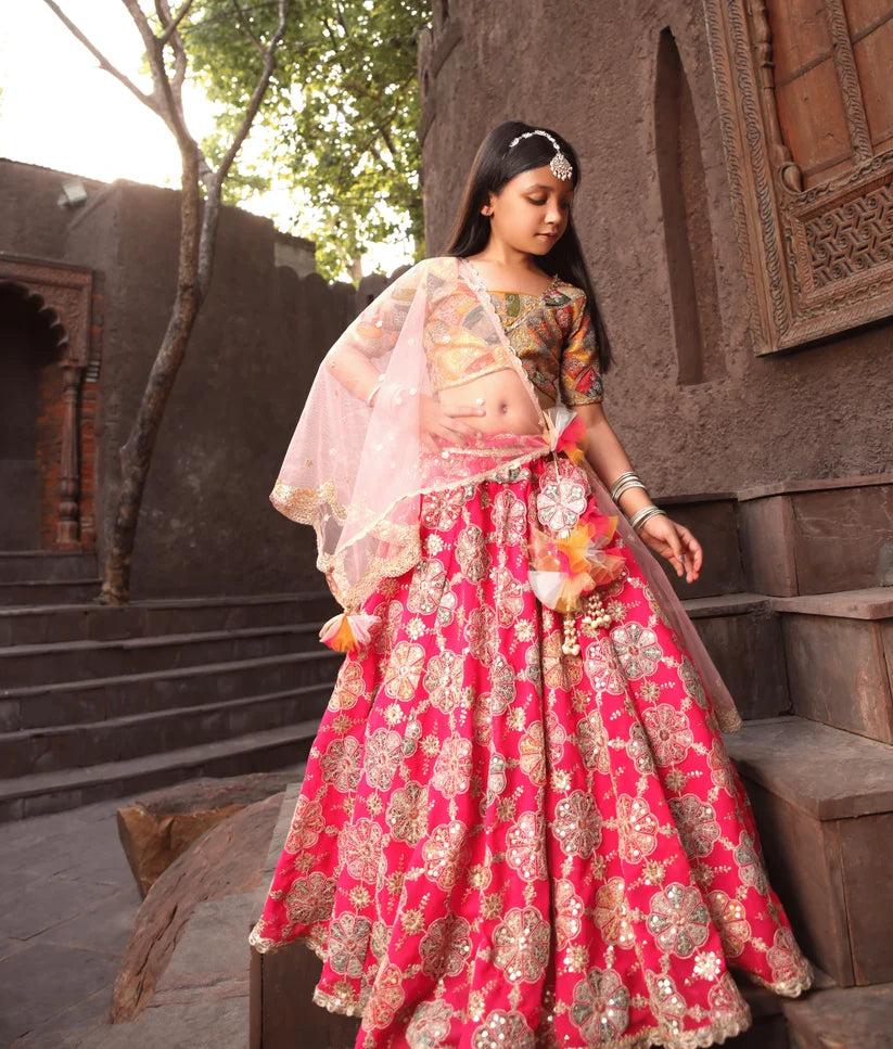 YELLOW EMBROIDERY CHOLI LEHENGA