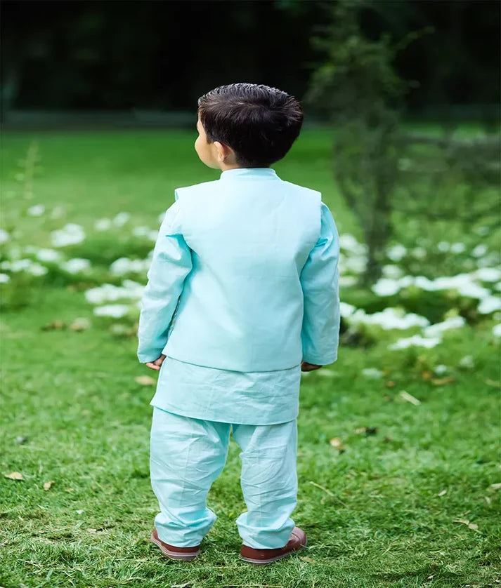 Blue Gota Tulip Embroidered Jacket Set