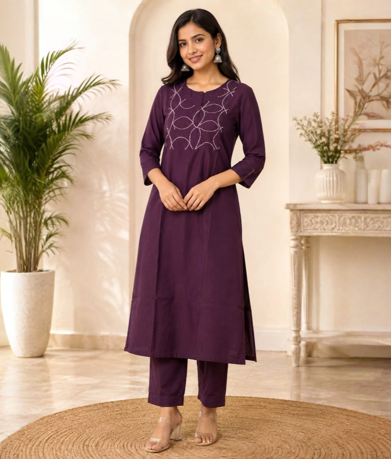 Purple Chanderi Silk Thread Work Suit – 5XL