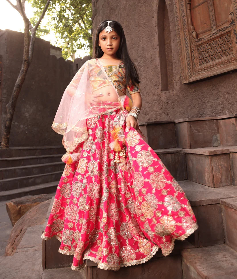 YELLOW EMBROIDERY CHOLI LEHENGA