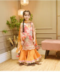 Girls Orange Floral Ethnic Sharara Set | Printed Kurti with Flared Sharara & Dupatta