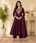 Maroon Wine Chanderi Silk Zardozi Work Anarkali with Organza Dupatta – XL