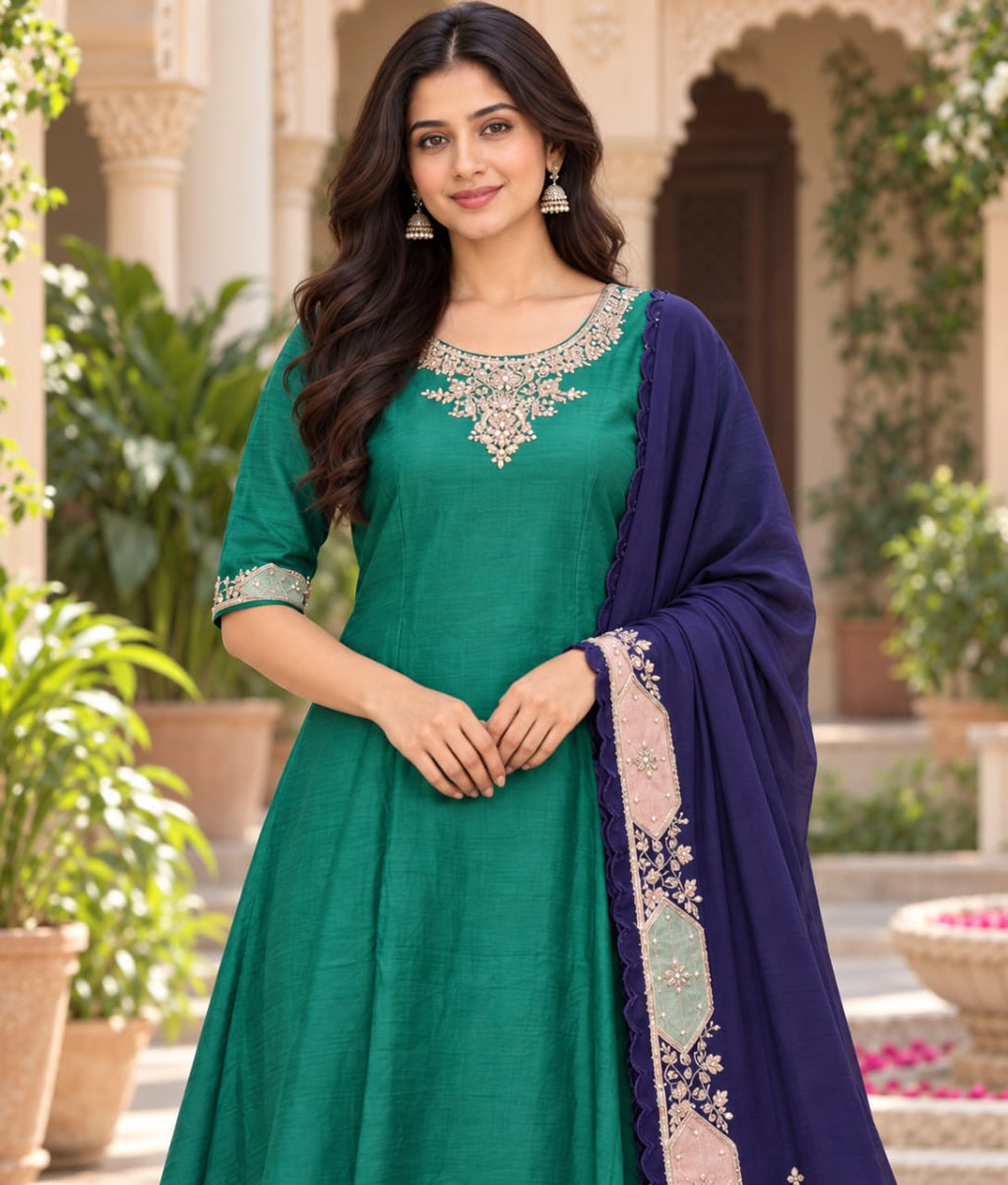 Green Chanderi Silk Suit with Zardozi Work & Chanderi Silk Dupatta