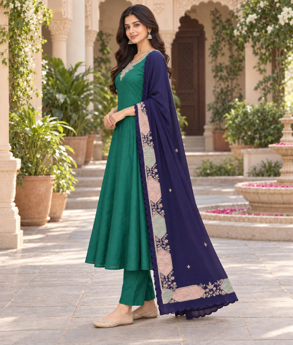 Green Chanderi Silk Suit with Zardozi Work & Chanderi Silk Dupatta
