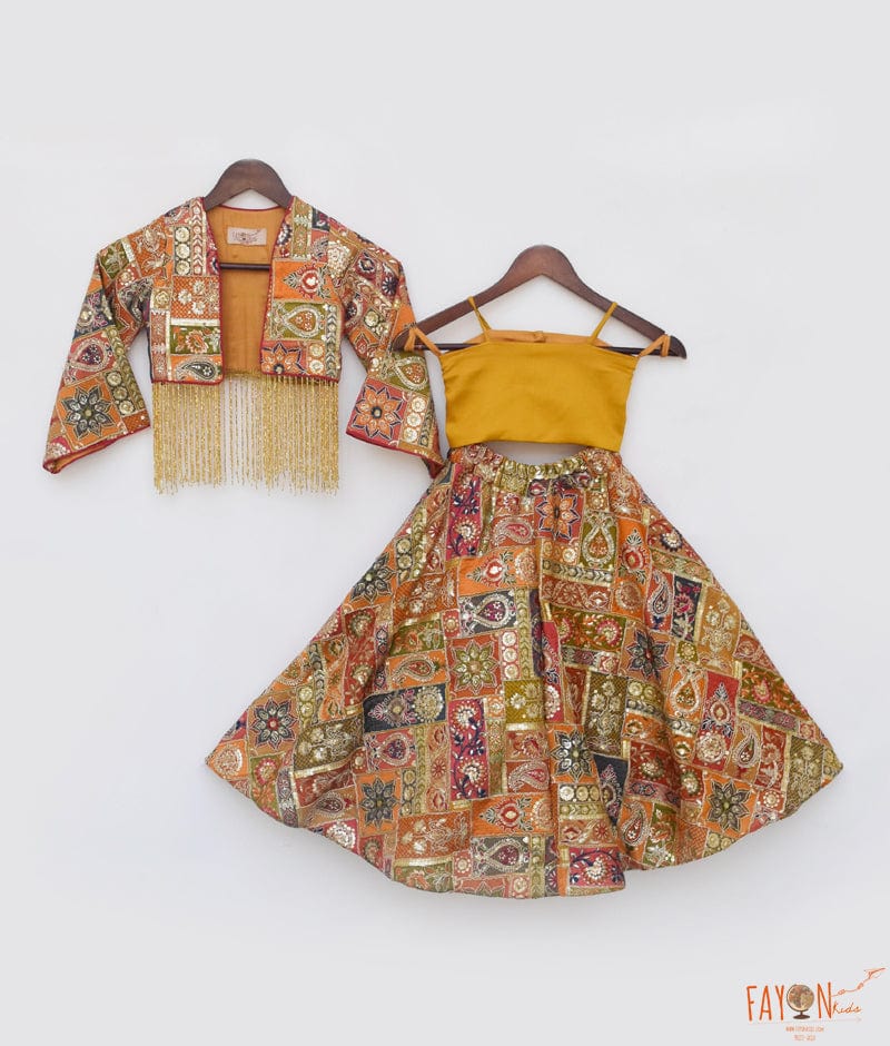 MULTI COLOURED EMBROIDERED CROP TOP SKIRT