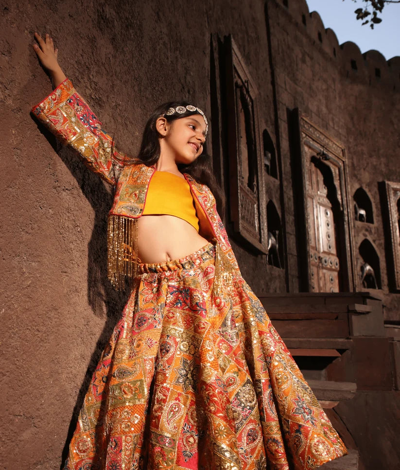 MULTI COLOURED EMBROIDERED CROP TOP SKIRT
