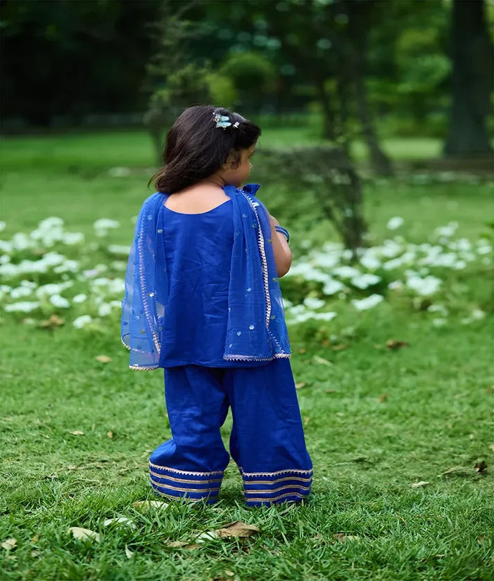 Blue Gota Tulip Kurti with Farshi Salwar