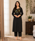 Black Chanderi Silk Yoke Printed & Thread Work Suit