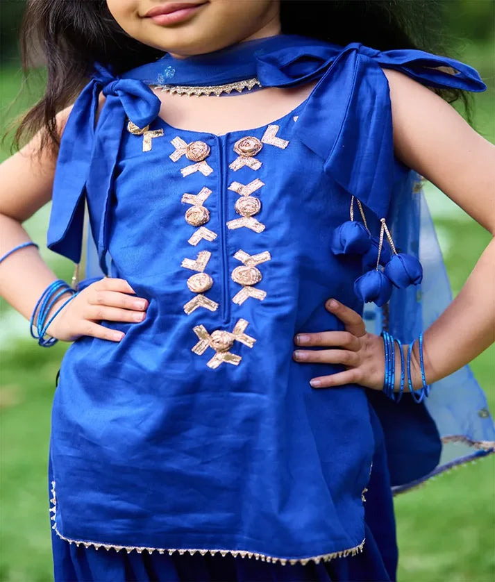 Blue Gota Tulip Kurti with Farshi Salwar