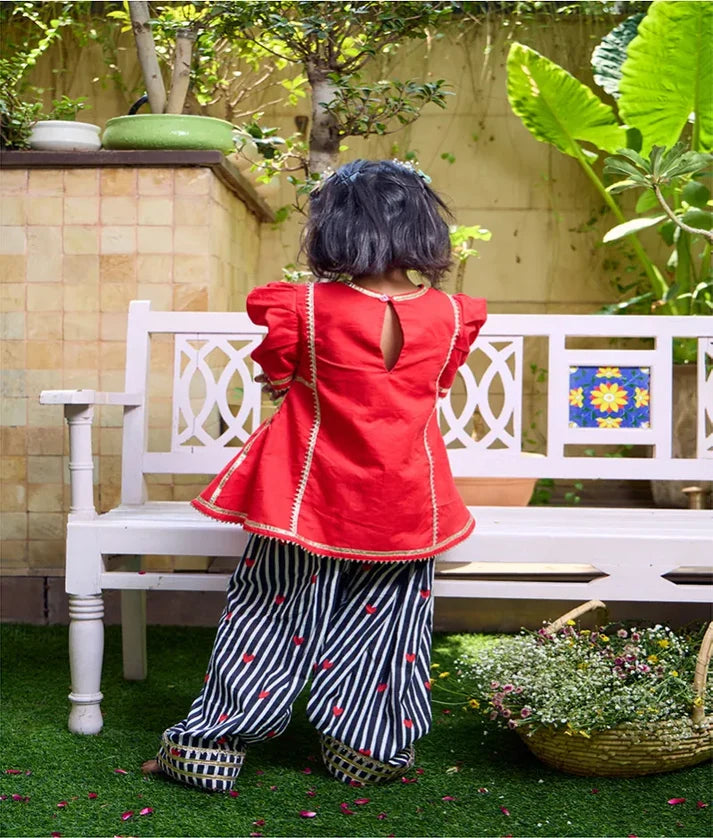 Red Kurti with Heart Printed Farshi Salwar