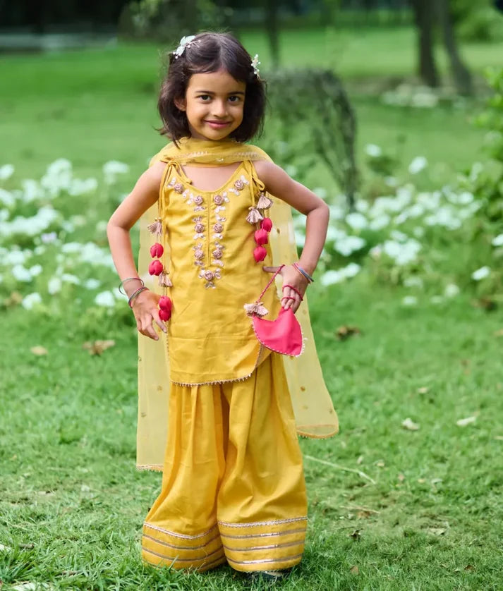 Yellow Gota Rose Kurti with Farshi Salwar