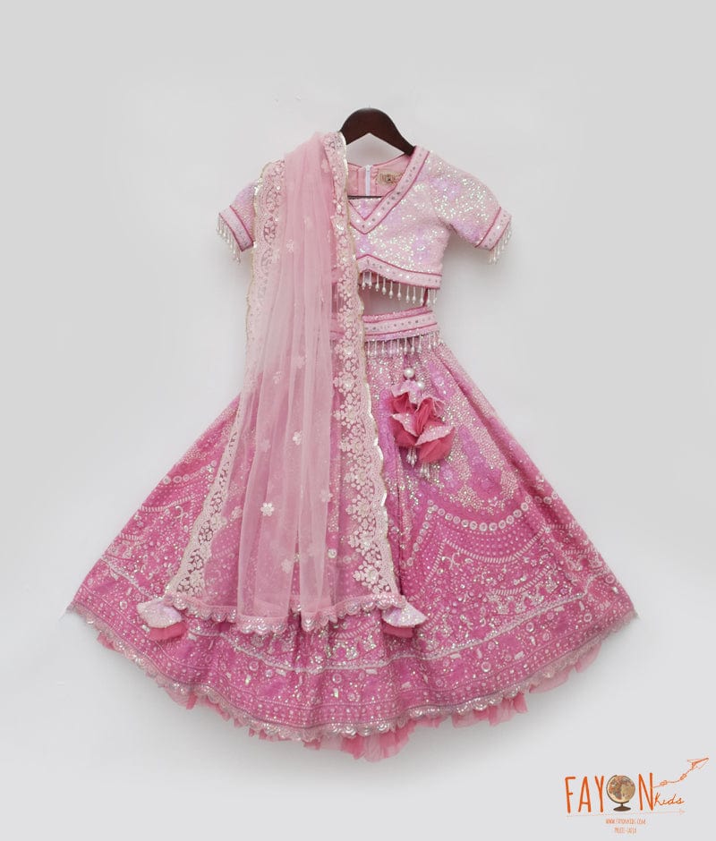 PINK THREAD WORK LEHENGA FOR GIRLS