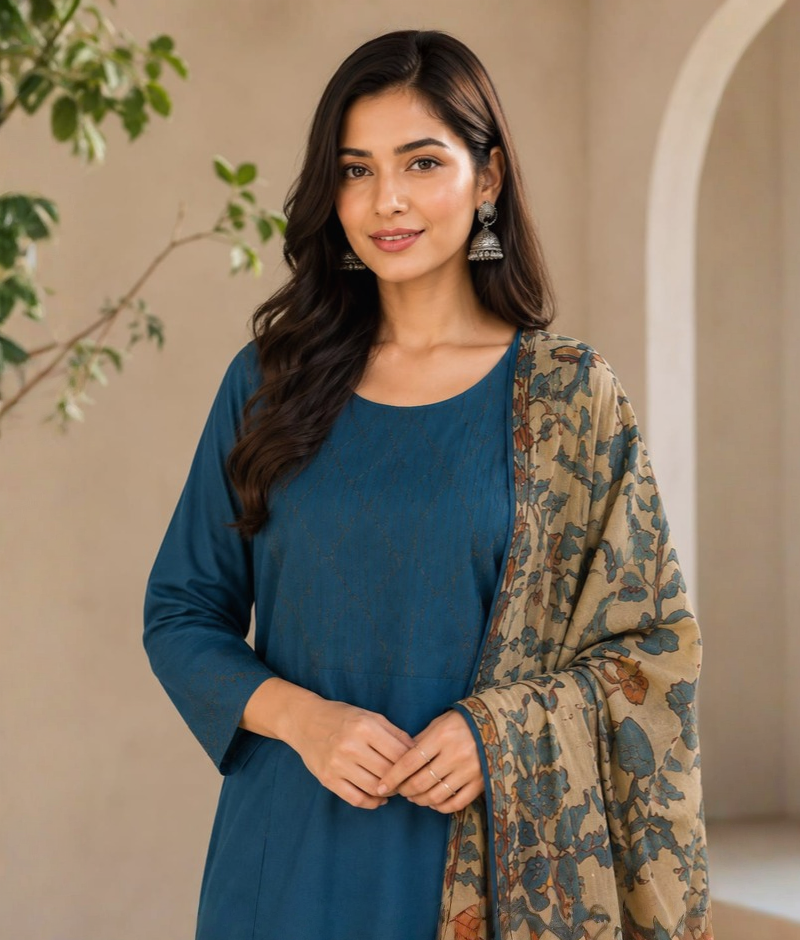 Mor Pankhi Pure Chanderi Silk Thread Work Suit with Mull Cotton Dupatta – XL