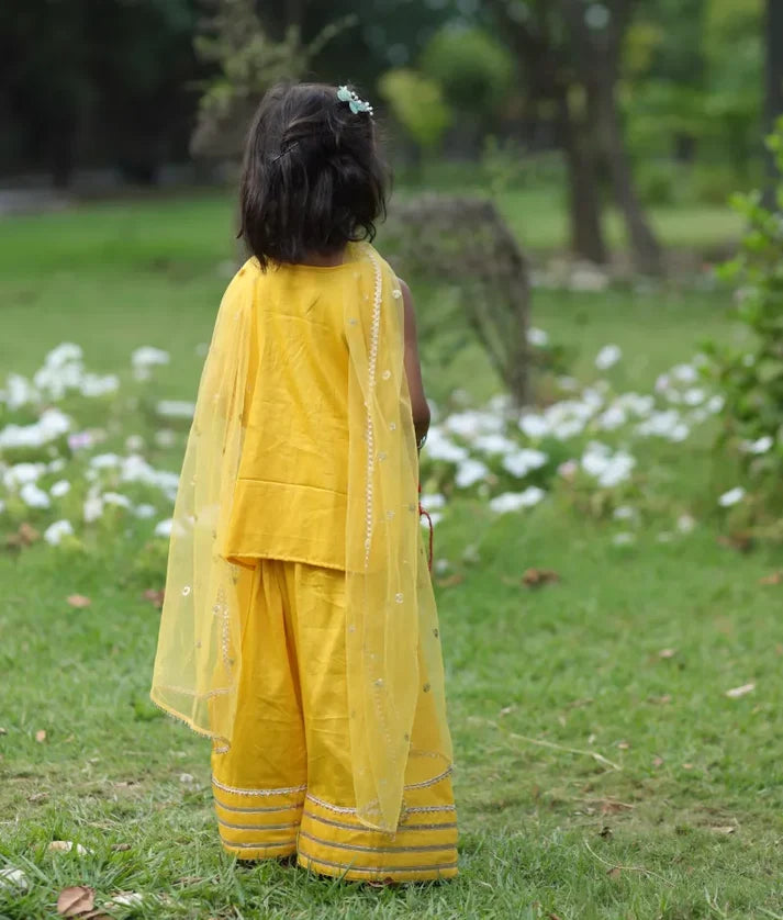 Yellow Gota Rose Kurti with Farshi Salwar