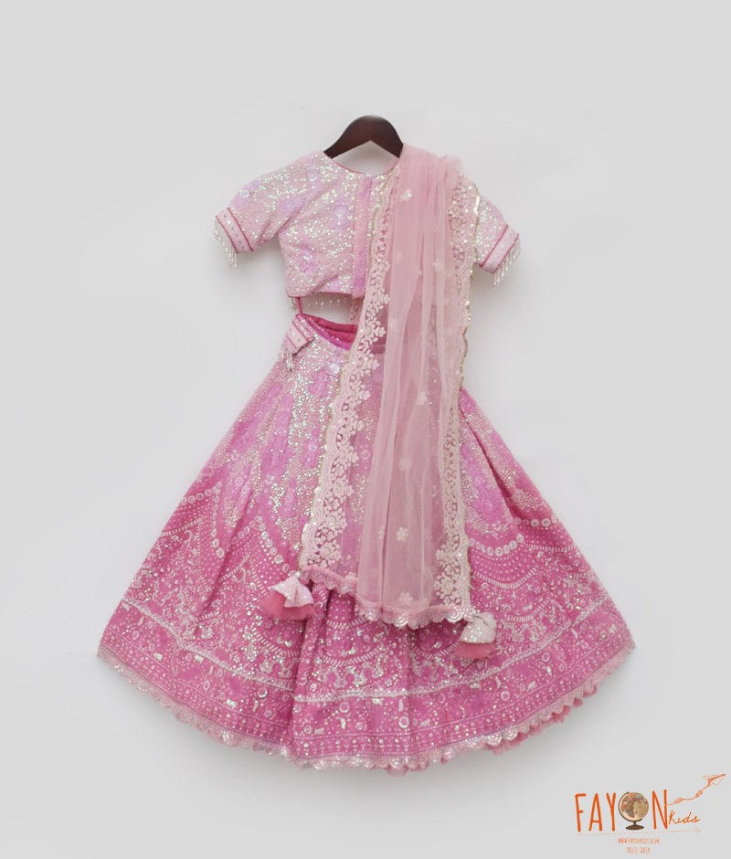 PINK THREAD WORK LEHENGA FOR GIRLS