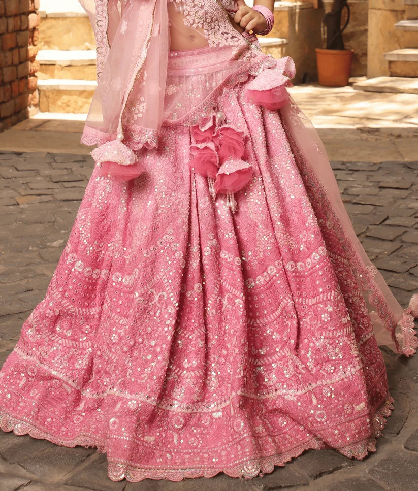 PINK THREAD WORK LEHENGA FOR GIRLS