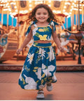 Blue Floral Crop Top & Skirt Set for Girls | Stylish Summer & Party Wear