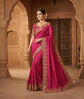 Pink shaded pure silk saree with gota patti and zardozi work