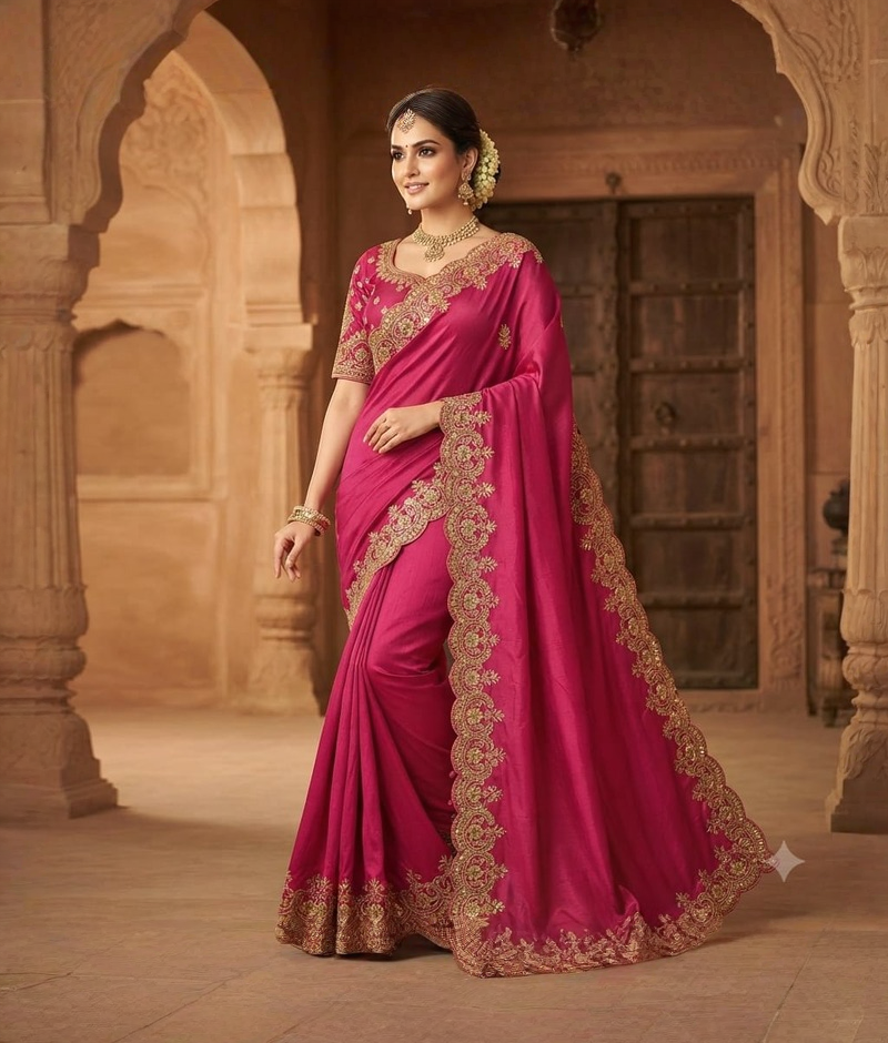 Pink shaded pure silk saree with gota patti and zardozi work
