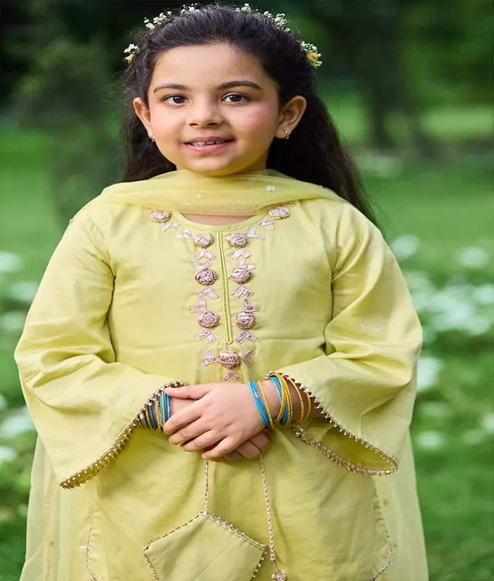 Green Gota Rose Kurti with Farshi Salwar