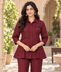 Maroon Organza Co-ord Set with Kardana Work