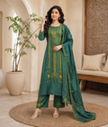 Green Chanderi Silk Applique & Thread Work Suit with Mull Cotton Dupatta – 5XL