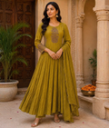Green Chanderi Silk Anarkali with Antique Zari & Zardozi Work & Chanderi Silk Dupatta