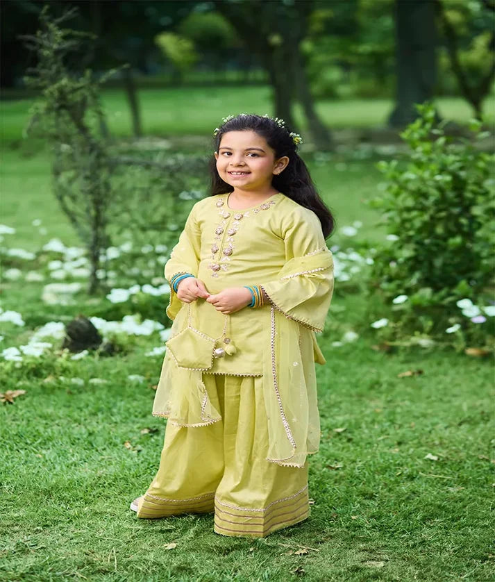 Green Gota Rose Kurti with Farshi Salwar
