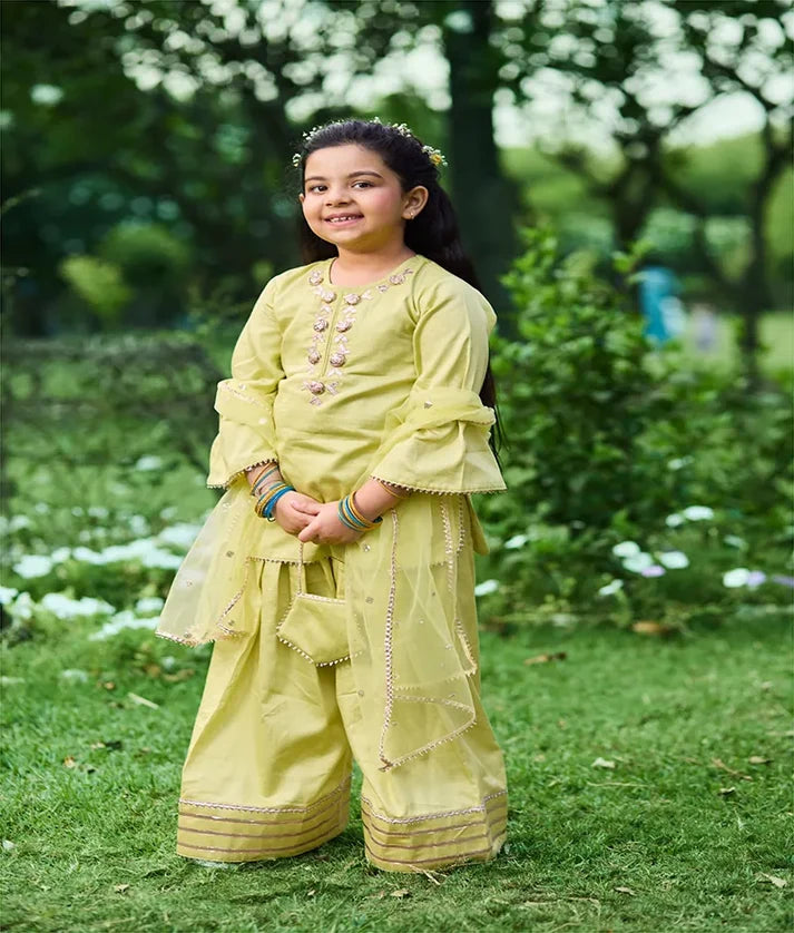 Green Gota Rose Kurti with Farshi Salwar