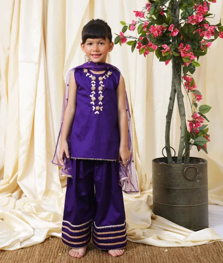 Purple Gota Tulip Kurti with Farshi Salwar
