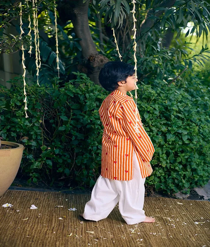 Orange Heart & Stripe Printed Kurta with Salwar