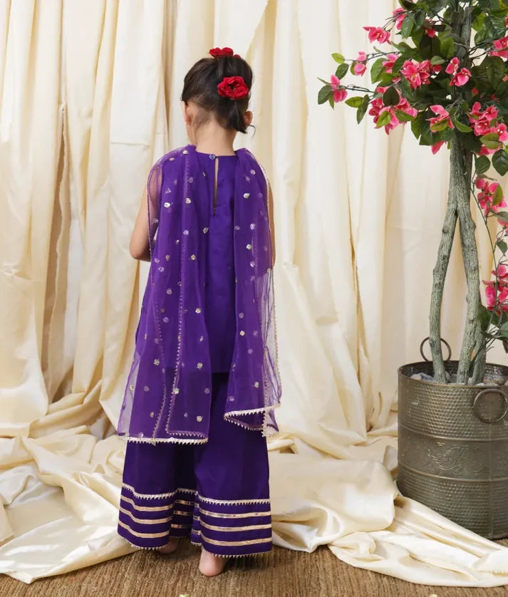 Purple Gota Tulip Kurti with Farshi Salwar