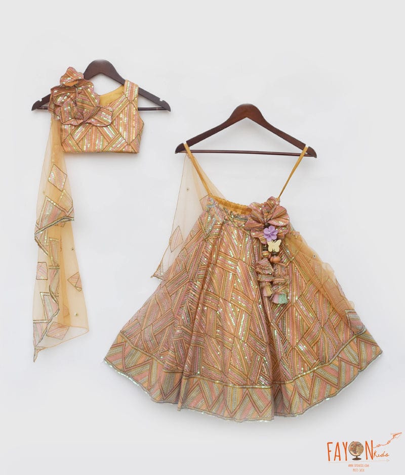 MUSTARD EMBROIDERY CROP TOP SKIRT