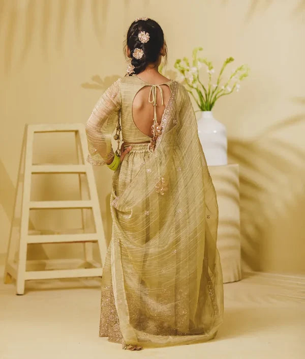 Pista Green Embroidered Lehenga Choli Set