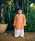 Orange Heart & Stripe Printed Kurta with Salwar