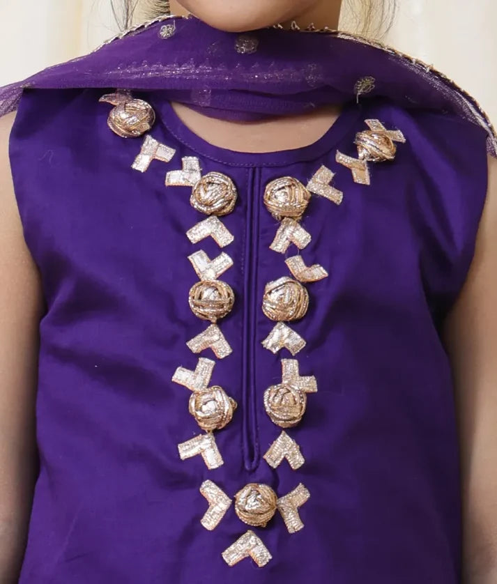 Purple Gota Tulip Kurti with Farshi Salwar