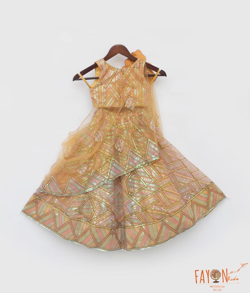 MUSTARD EMBROIDERY CROP TOP SKIRT
