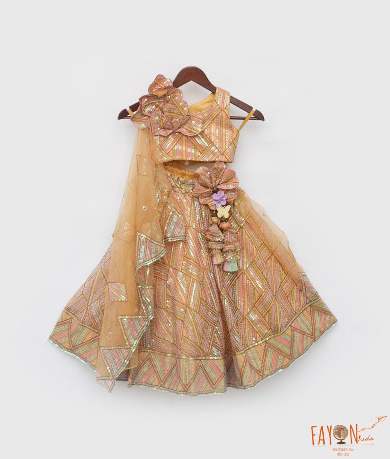 MUSTARD EMBROIDERY CROP TOP SKIRT